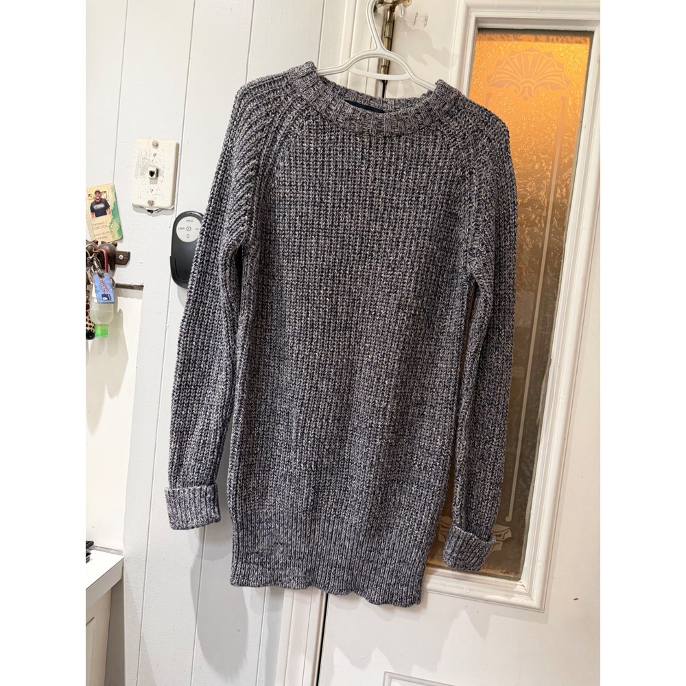French Connection Marled Navy White Cotton Knit Sweater Dress Tunic Size 0